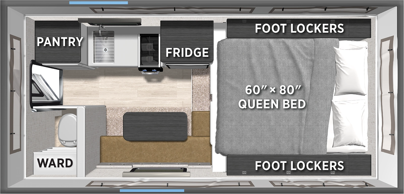 The Real Lite Truck Camper SS-1609 floorplan features include: toilet.
